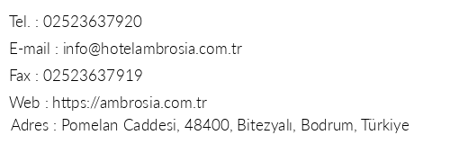 Hotel Ambrosia telefon numaralar, faks, e-mail, posta adresi ve iletiim bilgileri